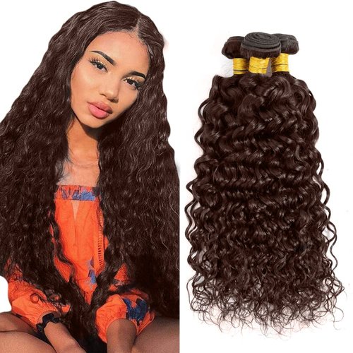 Color #4 Bundles Dark Brown Water Wave Human Hair Bundles 16 18 20 Inch Brazilian Unprocessed Virgin Hair Brown Bundles Human Hair Color #4 Ocean Wave Bundles Hair Extensions