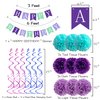 Mermaid Birthday Decorations for Girls Women, 29pcs Birthday Party Supplies Including Pom Poms Flowers Happy Birthday Banner Dots Garland Hanging Swirls and Balloons Purple Teal Confetti
