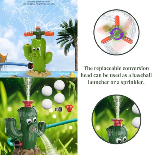 3-in-1 Water Sprinkler Baseball Games Set for Kids Outdoor Fun Summer Water Game with 3 Baseballs and Adjustable Sprinkler Heads for Backyard Lawn and Garden