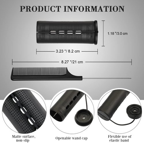 36 Pieces Cold Wave Rod Hair Perm Rods Hair Rollers Perming Rods Curlers with Steel Rat Tail Comb for Hairdressing Styling (Black, 1.18 Inch)