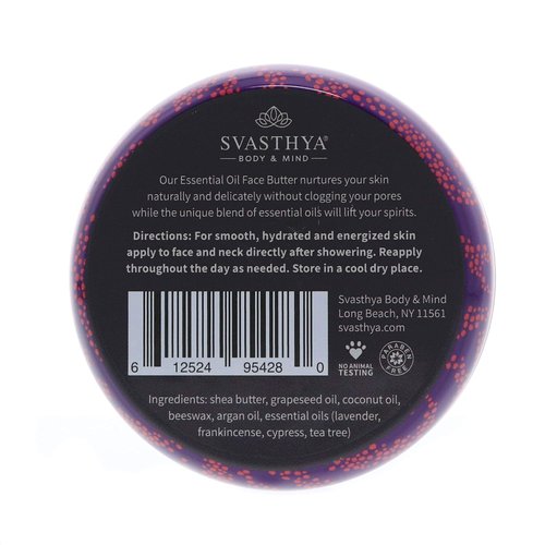 Svasthya Body & Mind Essential Oil Face Butter by Svasthya- Naturally Nurtures Skin & Restores Complexion, Has Shea Butter, Coconut, Argan & Grapeseed Oil, Made In The USA, 2 oz