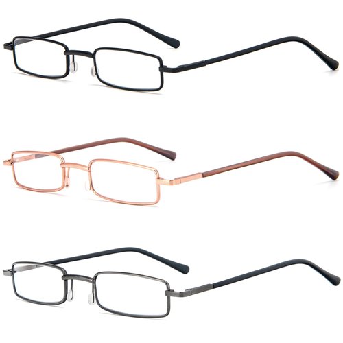 REAVEE 3 Pack Slim Pen Reading Glasses Small Tube Stylish Readers Women Men Spring Hinged with Portable Clip Case, Black Silver Red 2.5