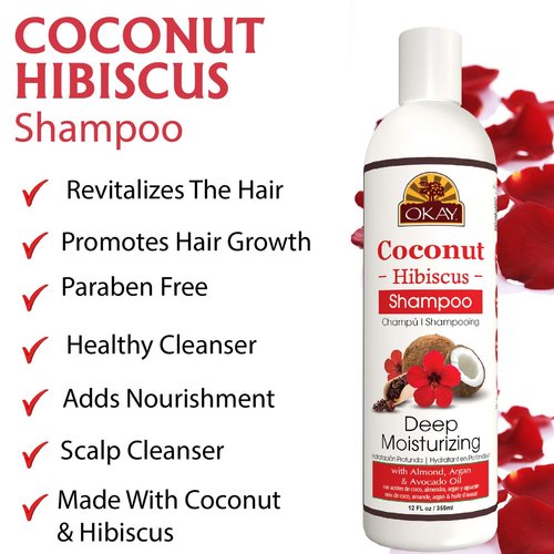 OKAY | Coconut Hibiscus Shampoo | For All Hair Types & Textures | Restore, Rehydrate, Strengthen Hair | With Almond, Argan & Avocado Oil | Free of Parabens, Silicones, Sulfates | 12. oz