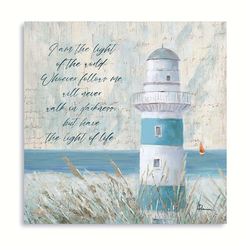 Nautical Lighthouse Bible Verses Wall Decor - Aqua Canvas Print Pictures Beach Themed Bathroom Decorations - Christian Scripture Wall Art with Inspirational Quotes Framed Ready to Hang 24"x24"