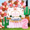 JOYMEMO My 2nd Rodeo Birthday Decorations Girl - Boho Cowgirl Balloon Garland Arch Kit with This Ain't My First Rodeo Its My Second Birthday Backdrop, Number 2 Foil Balloon for Western Party Supplies