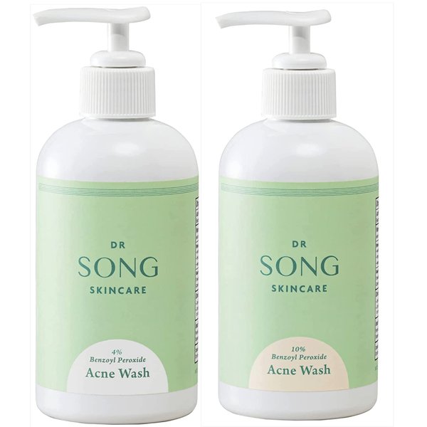 Dr Song Benzoyl Peroxide Wash 10% and 4% with Hyaluronic Acid Intro Kit Acne Treatment: Acne Face Wash & Body Wash (Intro Kit - 4% and 10%)