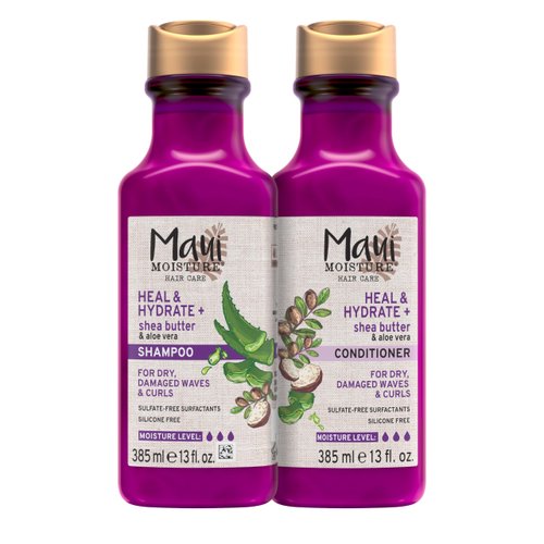 Maui Moisture Heal & Hydrate + Shea Butter Shampoo + Conditioner to Repair & Deeply Moisturize Tight Curly Hair with Coconut & Macademia Oils, Vegan, Silicone, Paraben & Sulfate-Free, 13 Fl Oz (Pack of 2)