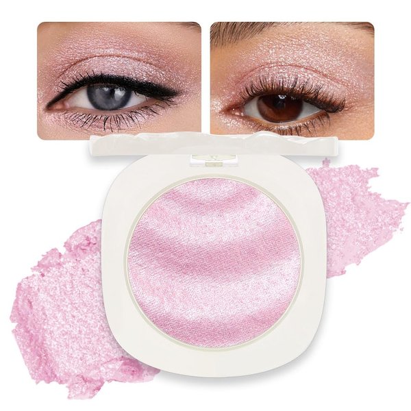 Single Glitter Shimmer Pink Light Purple Eyeshadow,Bright High Pigment Intense Monochrome Eye Shadow,Buildable Sparkly Eye Glitter Shimmer Finish,24 Hour Eye Makeup Longwear Waterproof,Blendable
