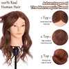 Mannequin Head with 100% Human Hair, MYSWEETY 18" Real Hair Manikin Doll Head for Hair Styling, Cosmetology Mannequin Hairdressing Practice Training Head with Clamp Holder and Tools(Black, Makeup)
