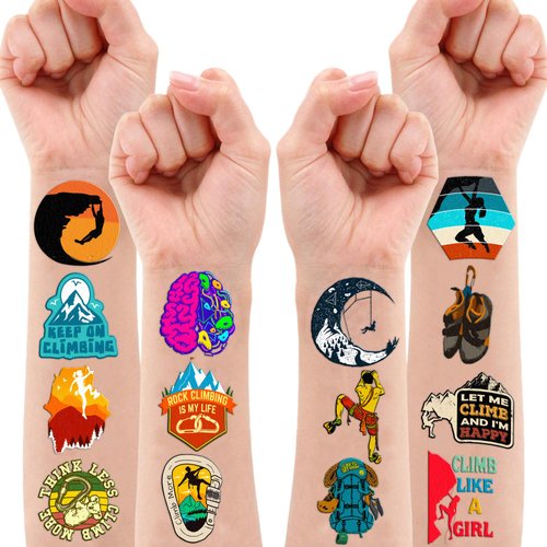 96PCS Rock Climbing Temporary Tattoos Stickers Birthday Party Decorations Favors Supplies Decor Outdoor Extreme Sports Mountain Climb Tattoo Gifts For Climbers Boys Girls School Prizes Carnival
