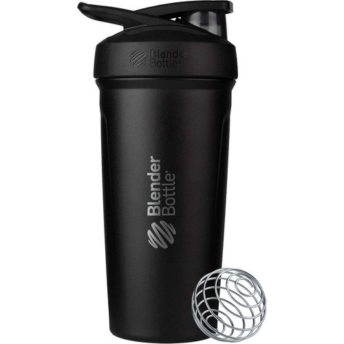 BlenderBottle Strada Shaker Cup Insulated Stainless Steel Water Bottle with Wire Whisk, 24-Ounce, Black