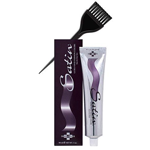 SATIN Hair Color, Developlus Ultra Vivid Fashion Colors (with Sleek Applicator Brush) ALOE VERA BASE Low Ammonia Cream Haircolor Dye (1N Black)