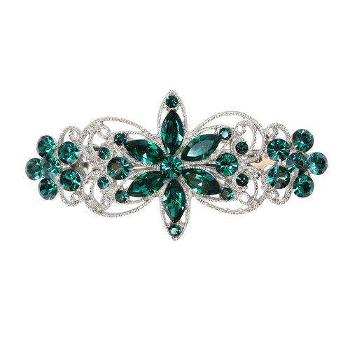 Faship Gorgeous Green Rhinestone Crystal Flora Hair Barrette Clip