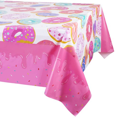 PHOGARY Donut Themed Tablecloth Plastic, Disposable Table Covers, Dessert Time Party Supplies, Ideal for Girl Birthday Party Decoraion, Baby Showers (2)