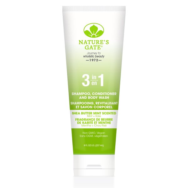 Nature's Gate Shea Butter 3-In-1 Mint Shampoo Conditioner and Body Wash, 8 Fluid Ounce