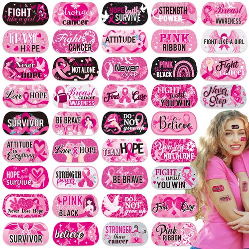 Qpout 120 Pcs Breast Cancer Awareness Face Tattoos Pink Ribbon Waterproof Temporary Tattoos Stickers for Girls Women Hope Fight Event Fundraising Party Body Tattoo Accessories Decoration Supply