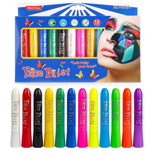 MeiduGaga Face Paint Sticks Body Painting Kit Safety Face Painting Crayons Easy to Clean for Makeup Parties Sport Events Birthday Festivals Cosplay (12 classic colors)