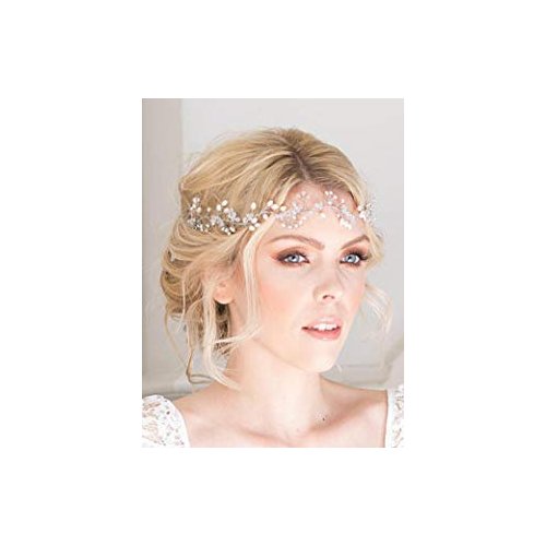FXmimior Bridal Hair Accessories Crystal Headband Hair Vine Diadem Evening Hair Piece Headpiece Customised Long Piece Wedding Headpiece (silver)