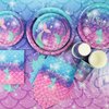Mermaid Birthday Decorations - 81Pcs Mermaid Party Supplies Including Mermaid Plates and Napkins, Mermaid Tablecloth, Pink Forks for Kids Under the Sea Mermaid Birthday Party Supplies, Serves 20