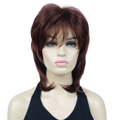 Lydell 16" Long Straight Wigs Soft Shaggy Layered Wigs Classic Cap Full Synthetic Hairpieces (33A Dark Auburn)