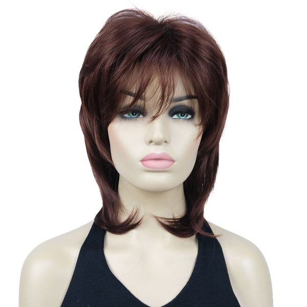 Lydell 16" Long Straight Wigs Soft Shaggy Layered Wigs Classic Cap Full Synthetic Hairpieces (33A Dark Auburn)