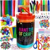 MOISO Kids Crafts and Art Supplies Jar Kit - 560+ Piece Set - Make Bracelets and Necklaces - Plus Glitter Glue, Construction Paper, Colored Popsicle Sticks, Eyes, Pipe Cleaners…