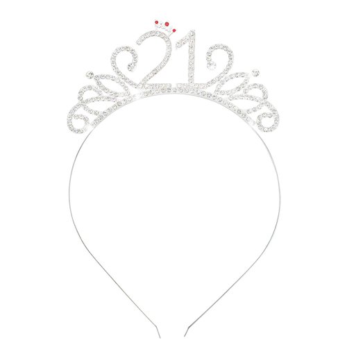 Konsait 21st Happy Birthday Rhinestone Headband Tiara, 21st Birthday Tiara Crown Headband for Girls Women Legal Adult 21st Birthday Party Decor