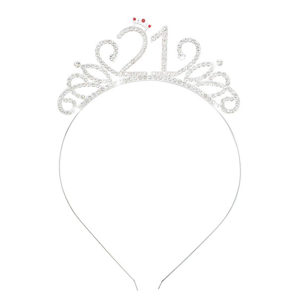 Konsait 21st Happy Birthday Rhinestone Headband Tiara, 21st Birthday Tiara Crown Headband for Girls Women Legal Adult 21st Birthday Party Decor