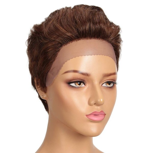 DÉBUT Short Lace Front Wigs Human Hair Wigs Pixie Wigs Brazilian Virgin Hair 9 Inches 79g Medium Brown #4/30 Color
