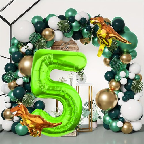 LEBERY Dinosaur Number 5 Ballloon, 40 Inch Green Number 5 Balloon, Mini Dino Foil Balloons Baby Dinosaur Balloons for Kid Dino Theme Jungle 5th Birthday Baby Shower Party Decorations