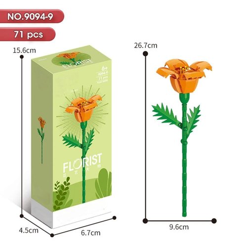 YICHENZHAOXING Mini Bricks Artificial Flower Bouquet Building Sets，DIY Simulation Plant Series Creative Toys,Flower Building Set Eschscholzia californica 71PCS