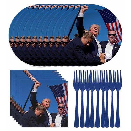 Set of 10 Trump Plates And Napkins,Donald Trump Party Supplies Tump Fight Shot Shooting Paper Plates