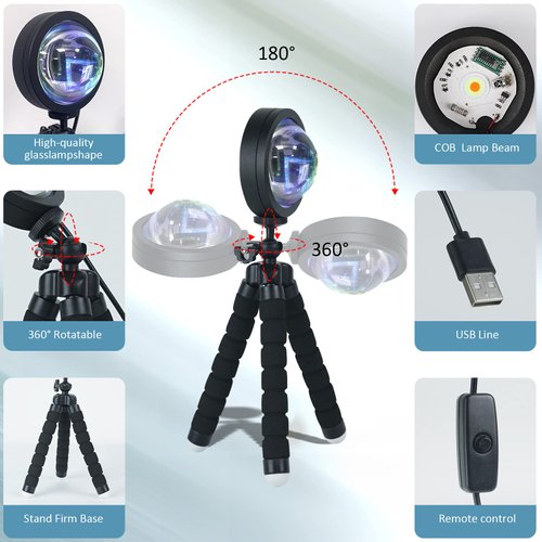 Balkwan Sunset Lamp 16 Color Remote Projection Lamp Led Romantic Visual Led Light Network Red Light with USB Modern Floor Stand Night Light Living Room Bedroom Décor (Multi-Colored)