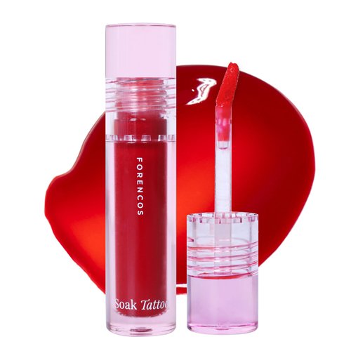 FORENCOS Soak Vegan Lip Tint/Stain, Water Gel Formula, Weightless & Non-sticky Finish, Vivid Color, Smudge-proof, Cruelty-Free, Korean Makeup, Waterproof, 0.11 oz (16 Bon Bon)