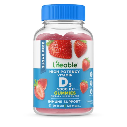 Lifeable Sugar Free Vitamin D 5000 IU - Great Tasting Natural Flavor Gummy Supplement - Gluten Fr...