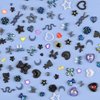 editTime Black 3D Mix Color Nail Art Charms Kit, Resin Camellia Rose Magritte Flower Butterfly Bow Moon Heart Love Star Bear Snake Crown Hollow Pearl Nail Charms with Tweezers and Pickup Pen(C5-black)