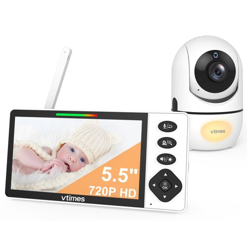 VTimes Baby Monitor with Camera and Audio, 5.5" 720P HD Screen Video Baby Monitor No WiFi VOX Mode Pan-Tilt-Zoom Alarm and 1000ft Range, Night Vision Night Light Lullaby, Ideal for Baby/Elderly/Pet