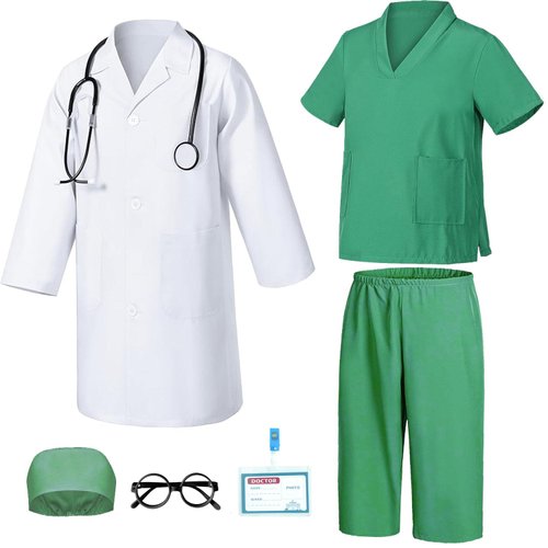 Doctor Costume for Kids Doctor Pretend Dress Up Set Lab Coat with Real Stethoscope Halloween Costume