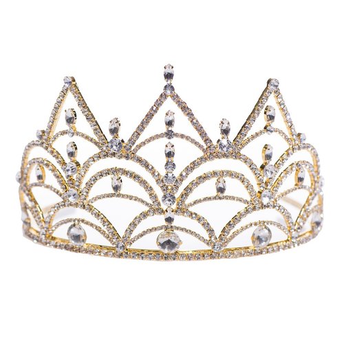 Anderson's Darlene Clear Rhinestone Gold Tiara, 4 Inches, Women, Girls, Wedding Tiara, Queen Or Princess Prom Tiara Homecoming, Pageant, Wedding, School Dance, Award, Costume, Party, Event