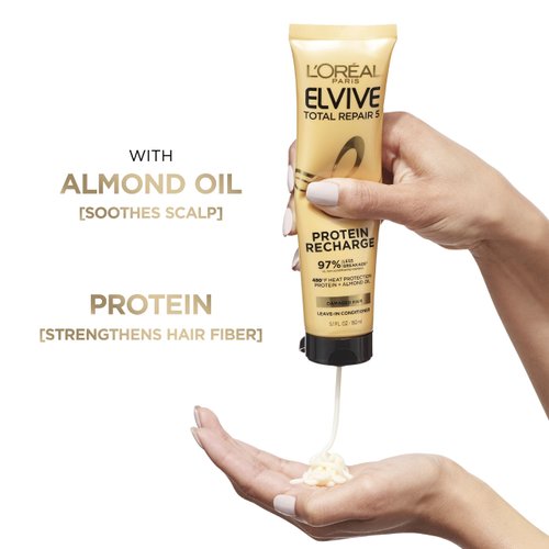 L'Oreal Paris Elvive Total Repair 5 Protein Recharge Leave In Conditioner Treatment and Heat Protectant, 5.1 Ounce