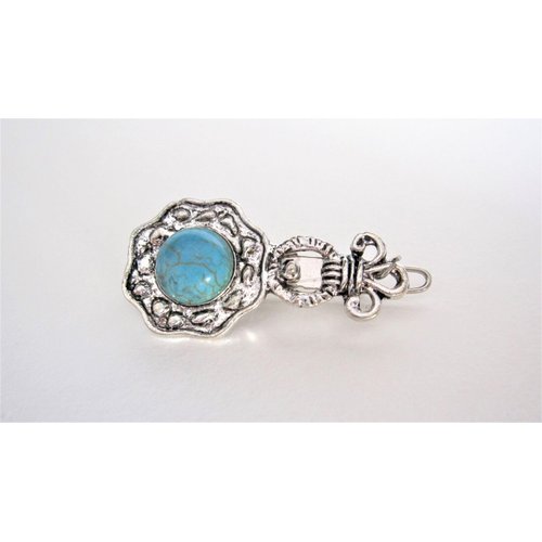 Generic Turquoise blue stone silver metal native barrette hair clip for thin fine hair