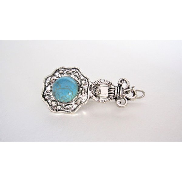 Generic Turquoise blue stone silver metal native barrette hair clip for thin fine hair