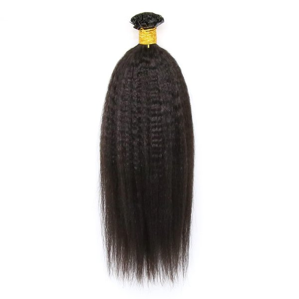ZigZag Hair Kinky Straight Flat Tip Human Hair Extensions Yaki Straight Flat Tip Keratin Hair Extensions 100strands Hair Extensions Fusion Human Hair Natural Color (Kinky Straight, 16 Inch)