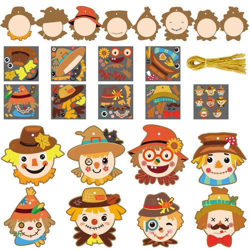 BeYumi 123Pcs Fall Scarecrow Head Craft Kit DIY Scarecrow Craft Autumn Thanksgiving Art Craft Make Your Own Scarecrow Head Set Home Classroom Game Activities Art Supplies Decor for Kindergarten Kids