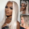 FENJUN HAIR Glueless Wigs Highlight Ombre Ash Blonde Lace Front Wigs Ombre Grey Icy Blonde Bob Silky Straight Wig with Dark Roots HD Lace Frontal Japanese Synthetic Platinum Wigs for Women Pre plucked