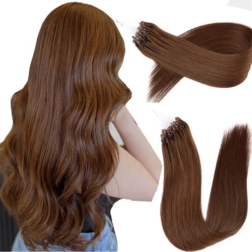 KiiKiiGirl microlinks hair extensions human hair - 18inch micro link hair extensions human hair micro link extensions micro links hair extensions human hair #4 Chocolate Brown 30G/Pack