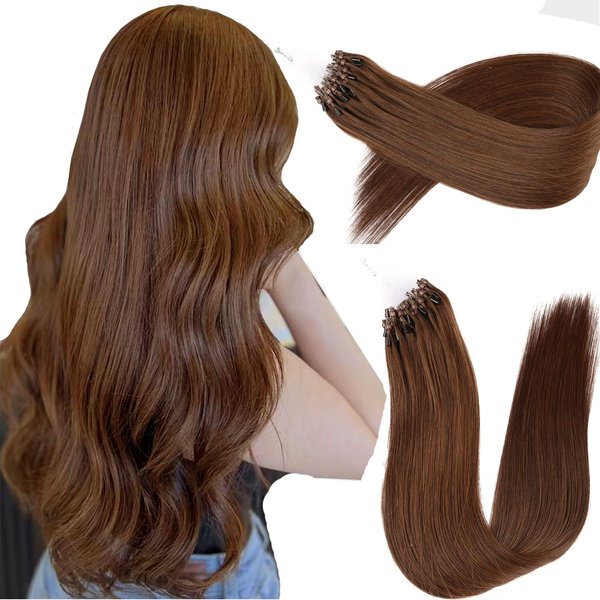 KiiKiiGirl microlinks hair extensions human hair - 18inch micro link hair extensions human hair micro link extensions micro links hair extensions human hair #4 Chocolate Brown 30G/Pack