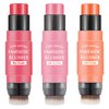 3 Pcs Cream Blush Stick with Brush,Waterproof Multi Cream Blush Stick Makeup,Lightweight,2 in 1 Multi Stick Blush for Cheeks & Lip Tint & Eyeshadow Makeup,Suitable for All Skin