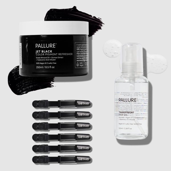 Pallure Color Pigment Refresher Mask Shine Kit, Semi Permanent Hair Color Depositing Conditioner, 8.5 Oz Jet Black