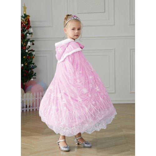 PURFEEL Girls Elsa Cape Kids Warm Hooded Cloak Dress up Princess Cape L 7-10Years